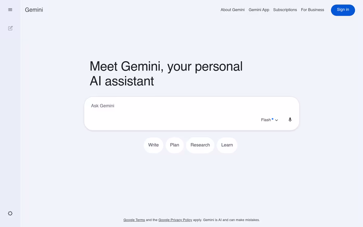 Google Gemini homepage screenshot