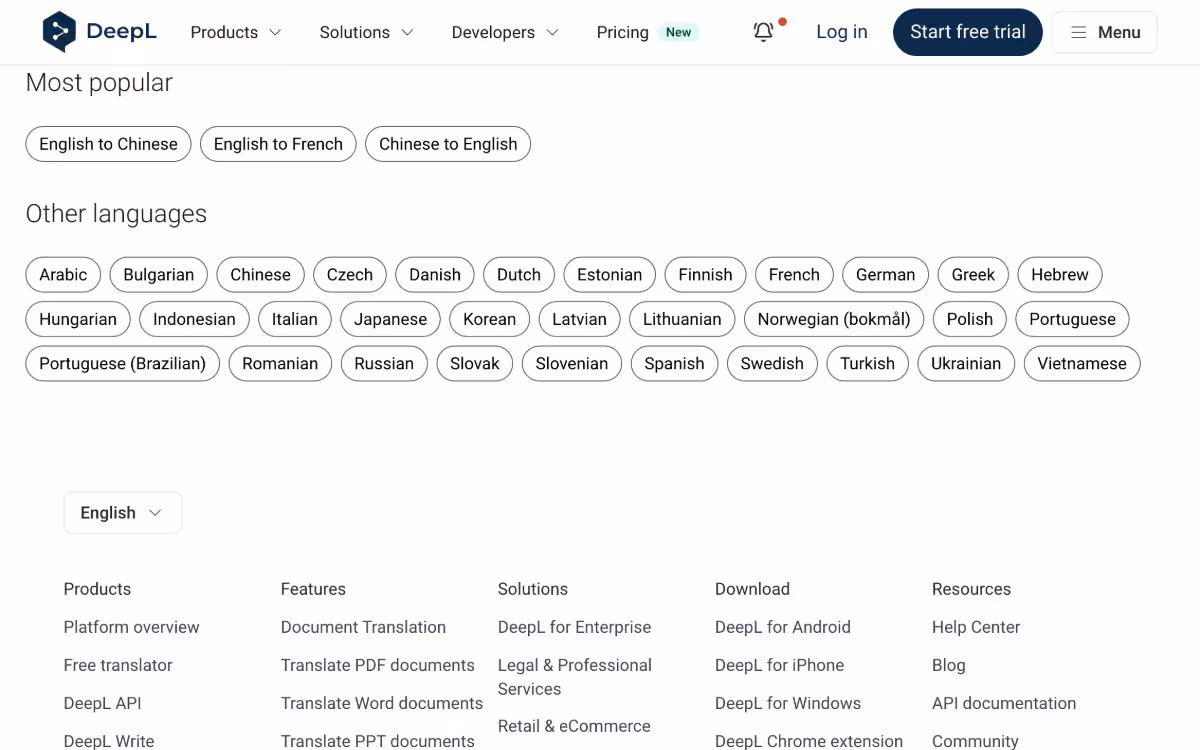 DeepL Language Translator homepage screenshot