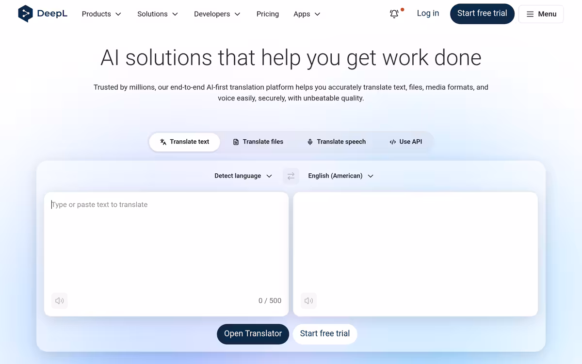 DeepL Language Translator homepage screenshot