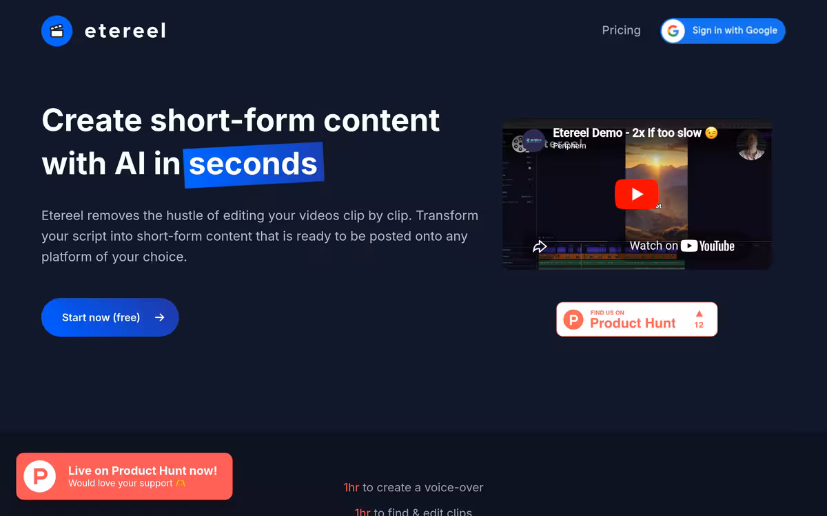 Etereel homepage screenshot