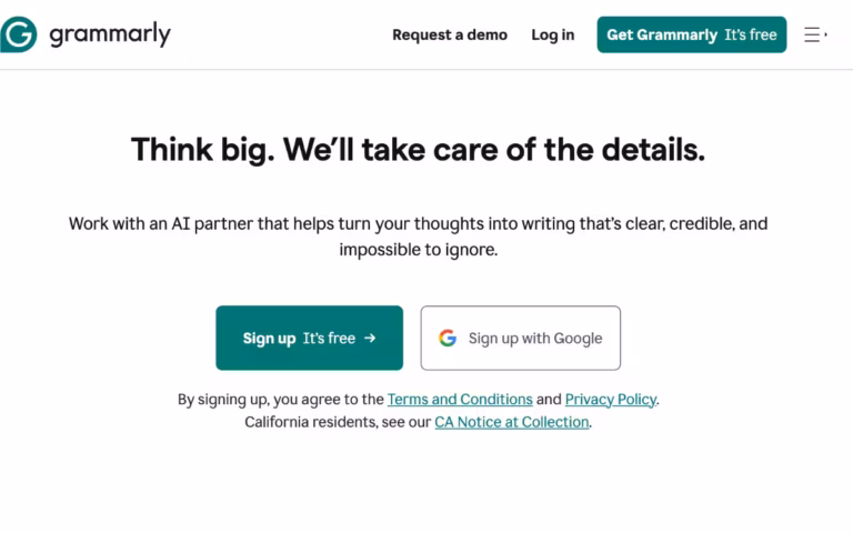 Grammarly homepage screenshot
