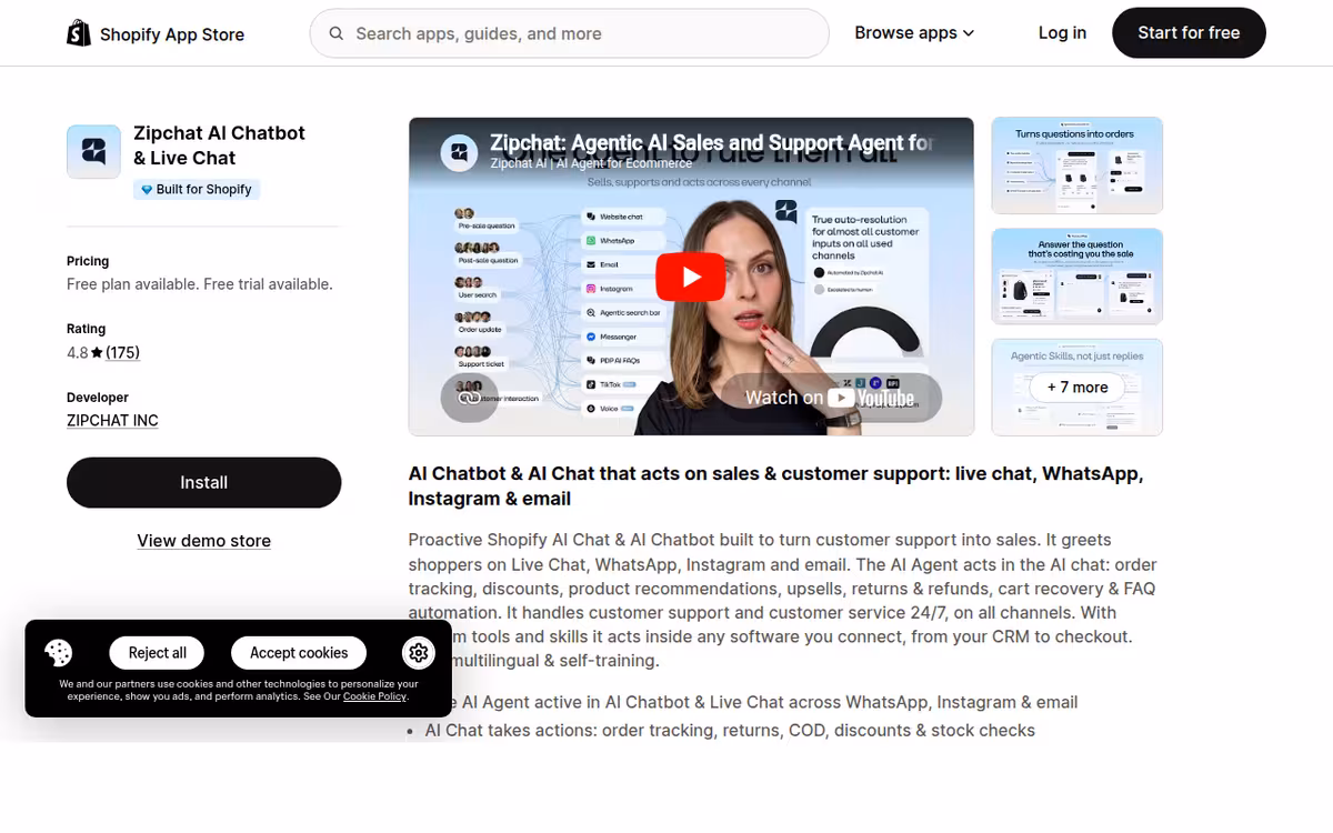 Zipchat AI Chatbot homepage screenshot