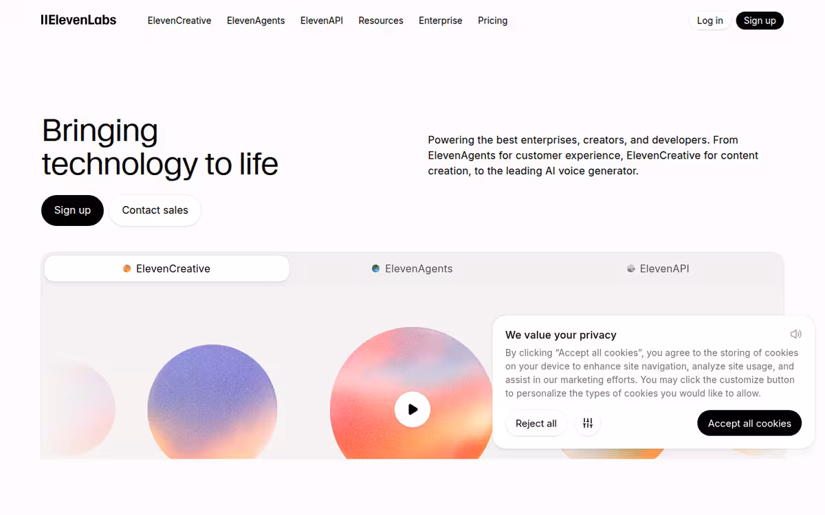 ElevenLabs homepage screenshot