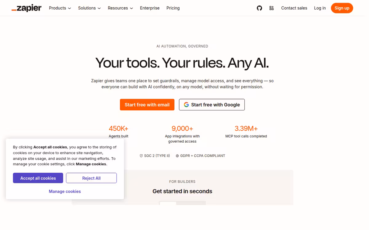 Zapier OpenAI Integrations homepage screenshot
