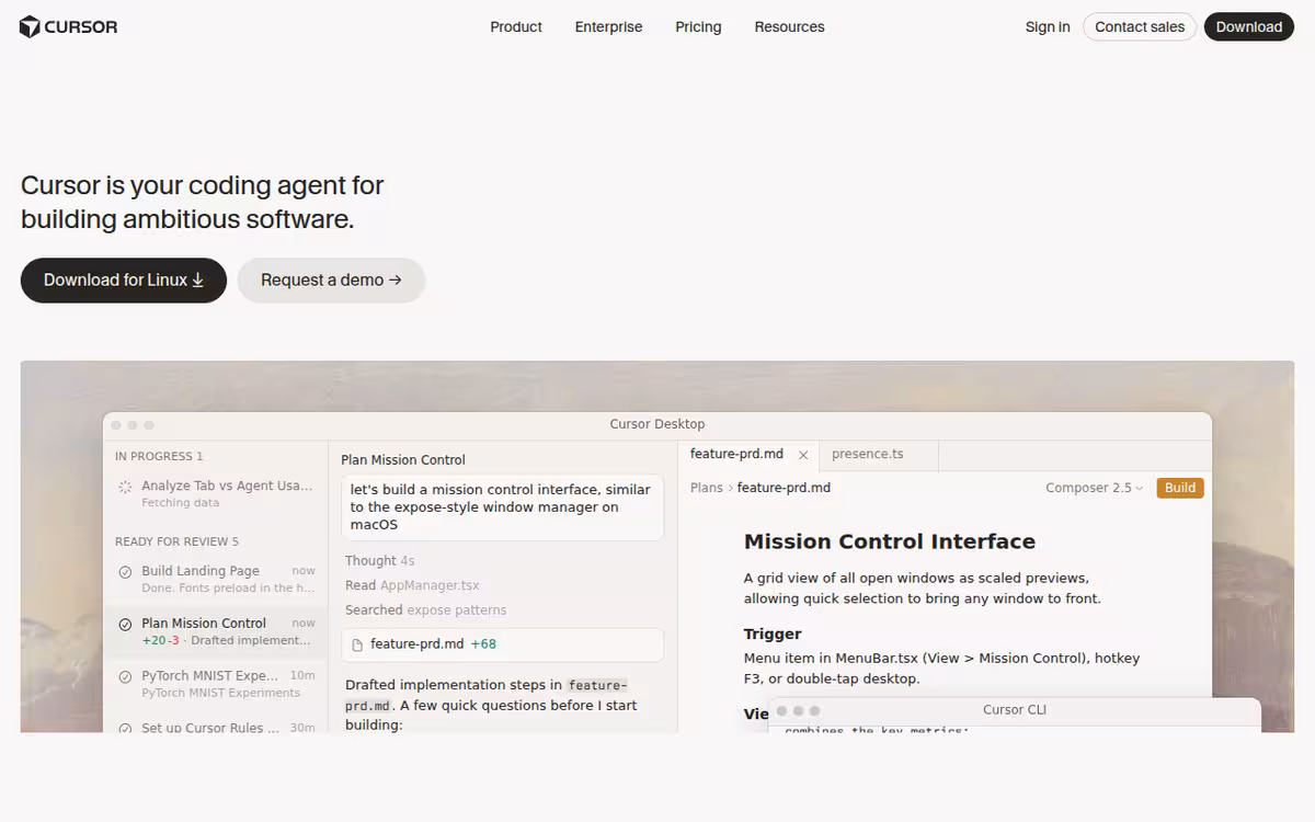 Cursor homepage screenshot