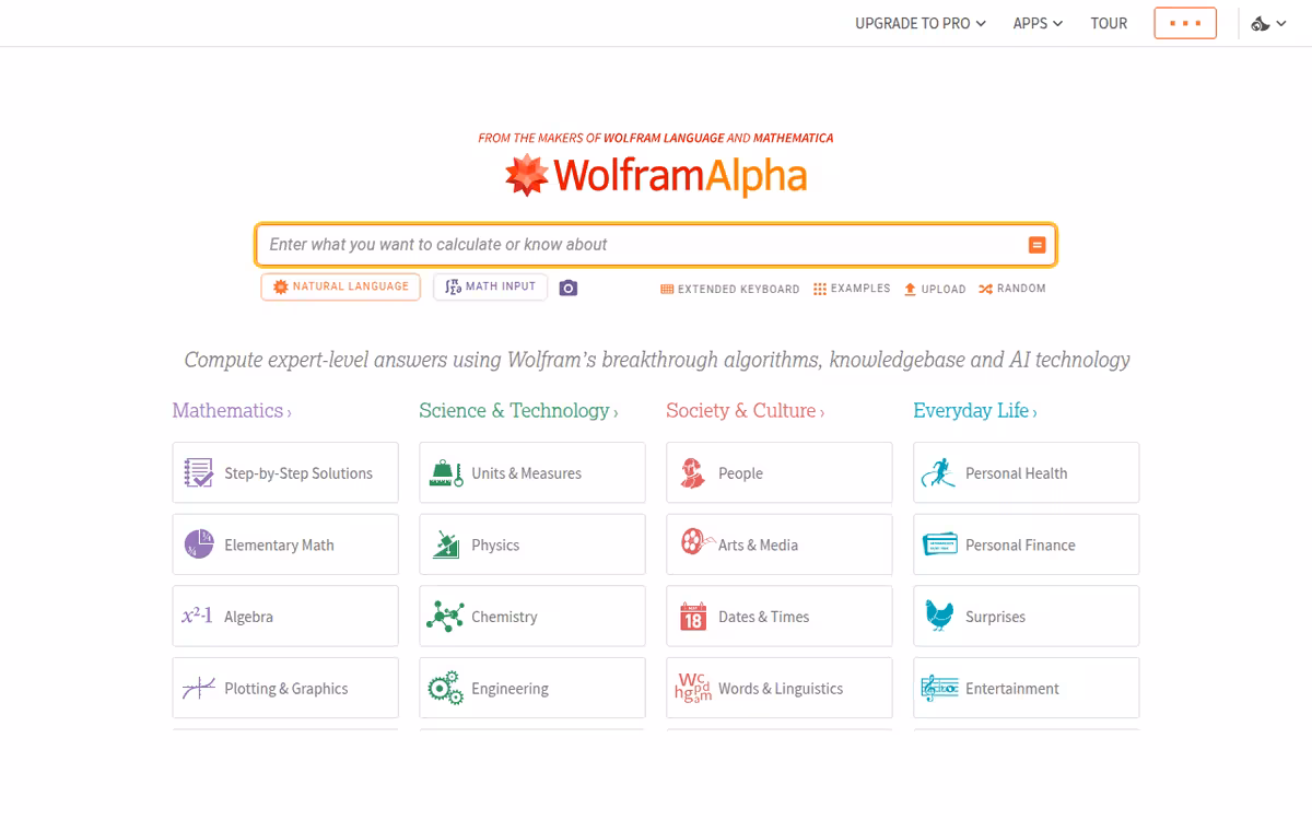 Wolframalpha homepage screenshot