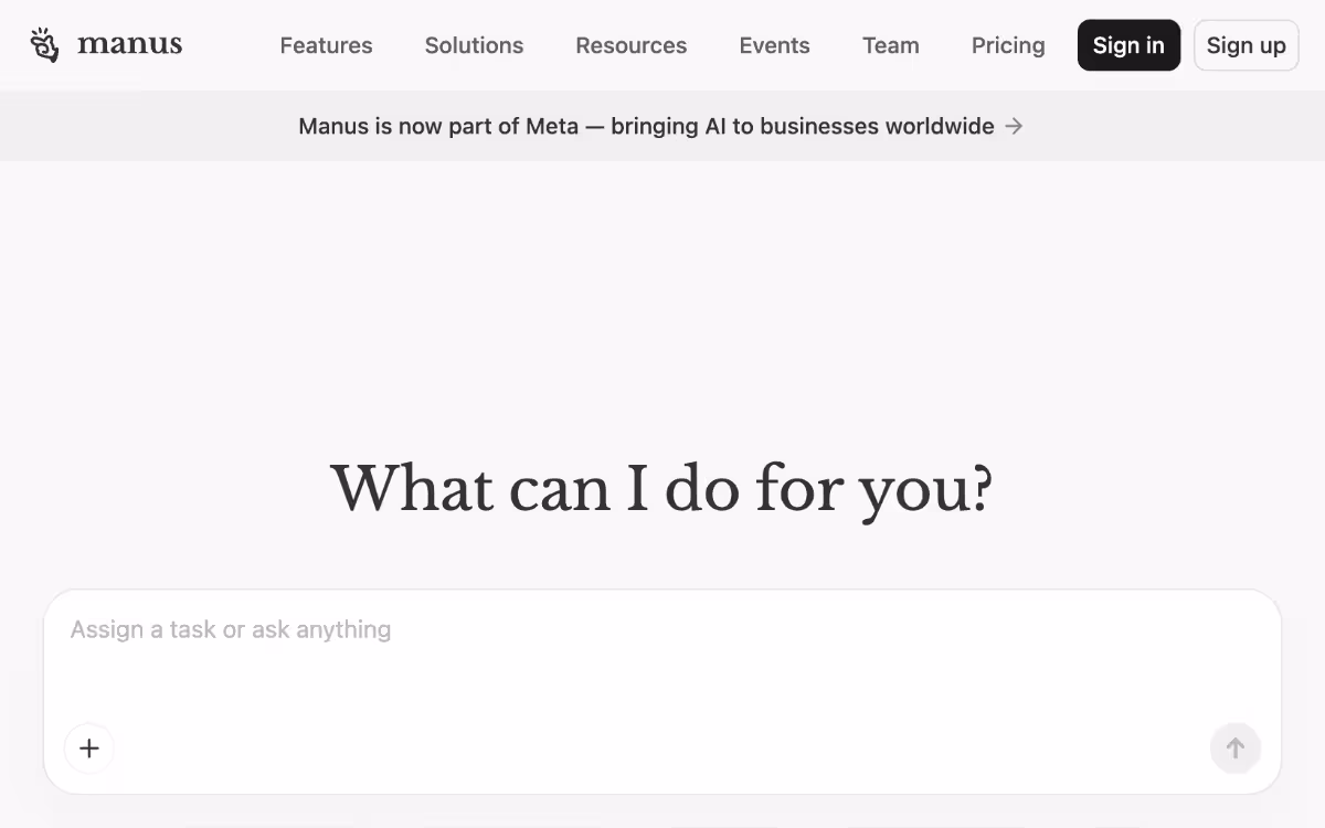Manus homepage screenshot