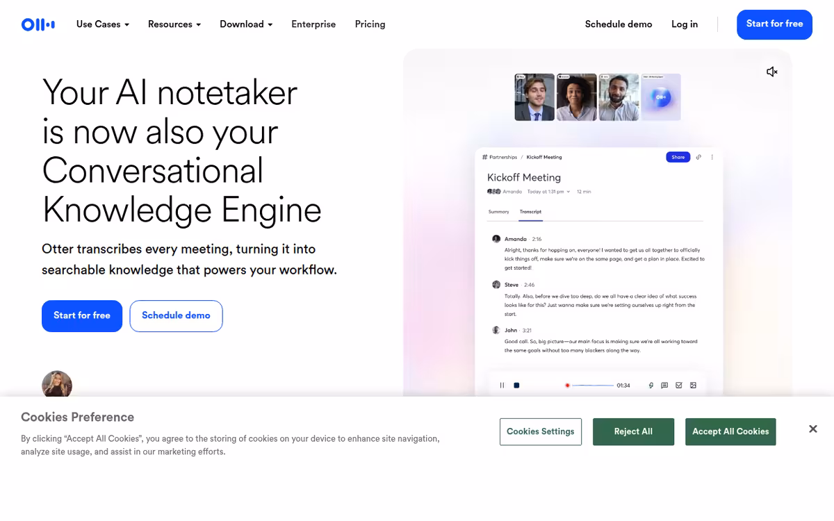 Otter.ai homepage screenshot