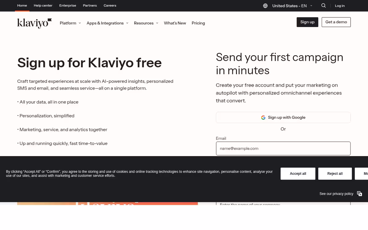 Klaviyo SMS Assistant homepage screenshot