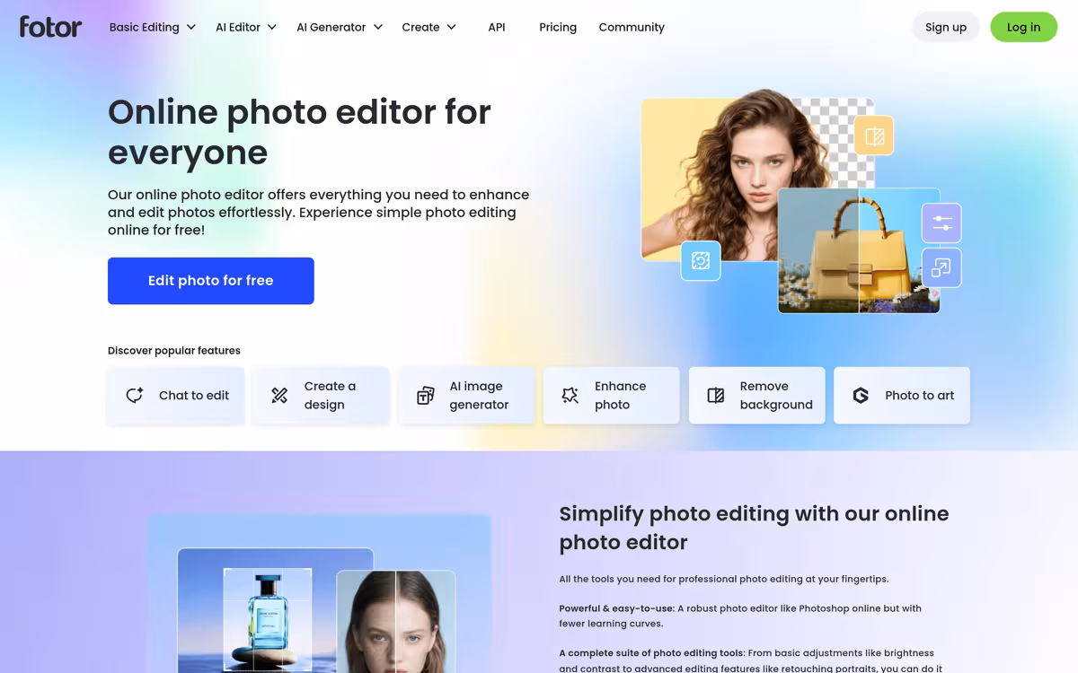 Fotor AI Photo Editor homepage screenshot