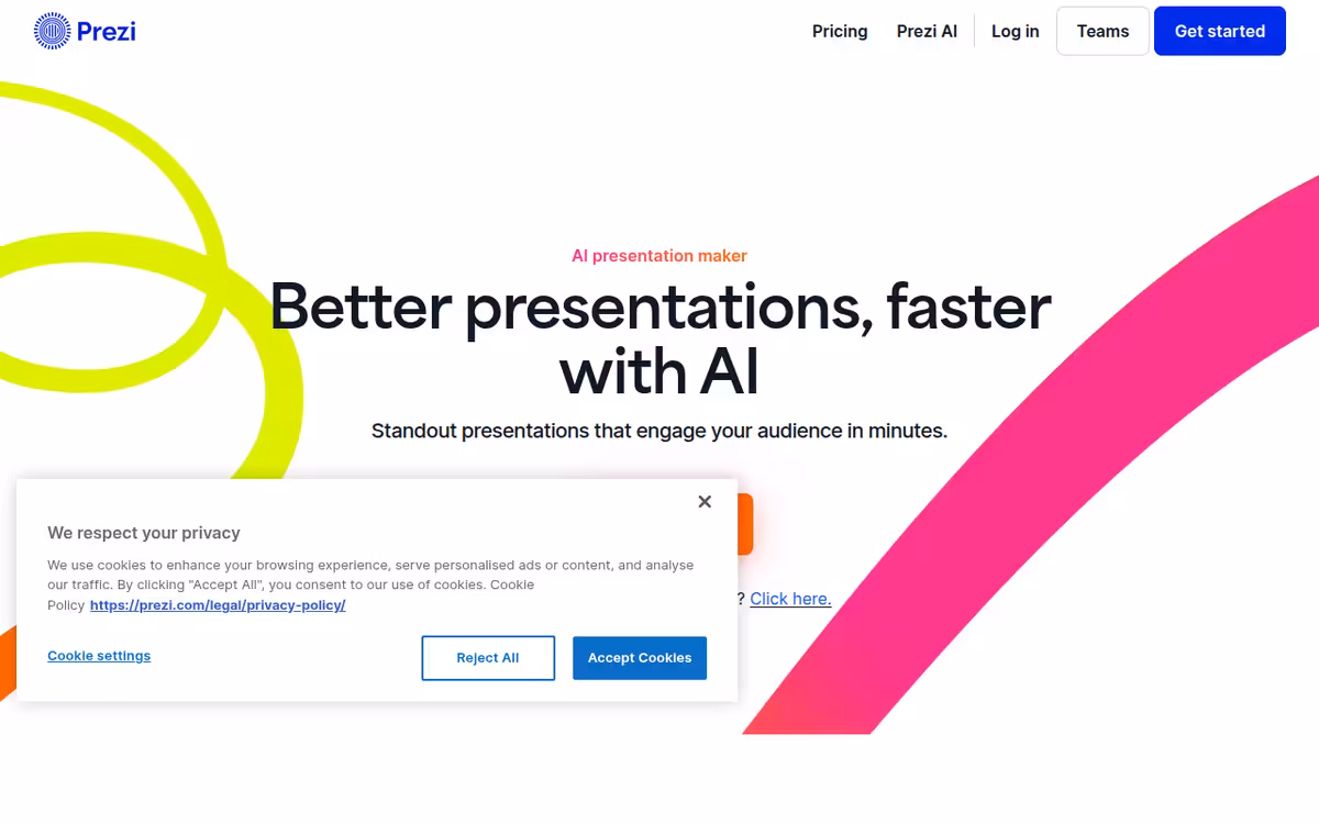 Prezi homepage screenshot