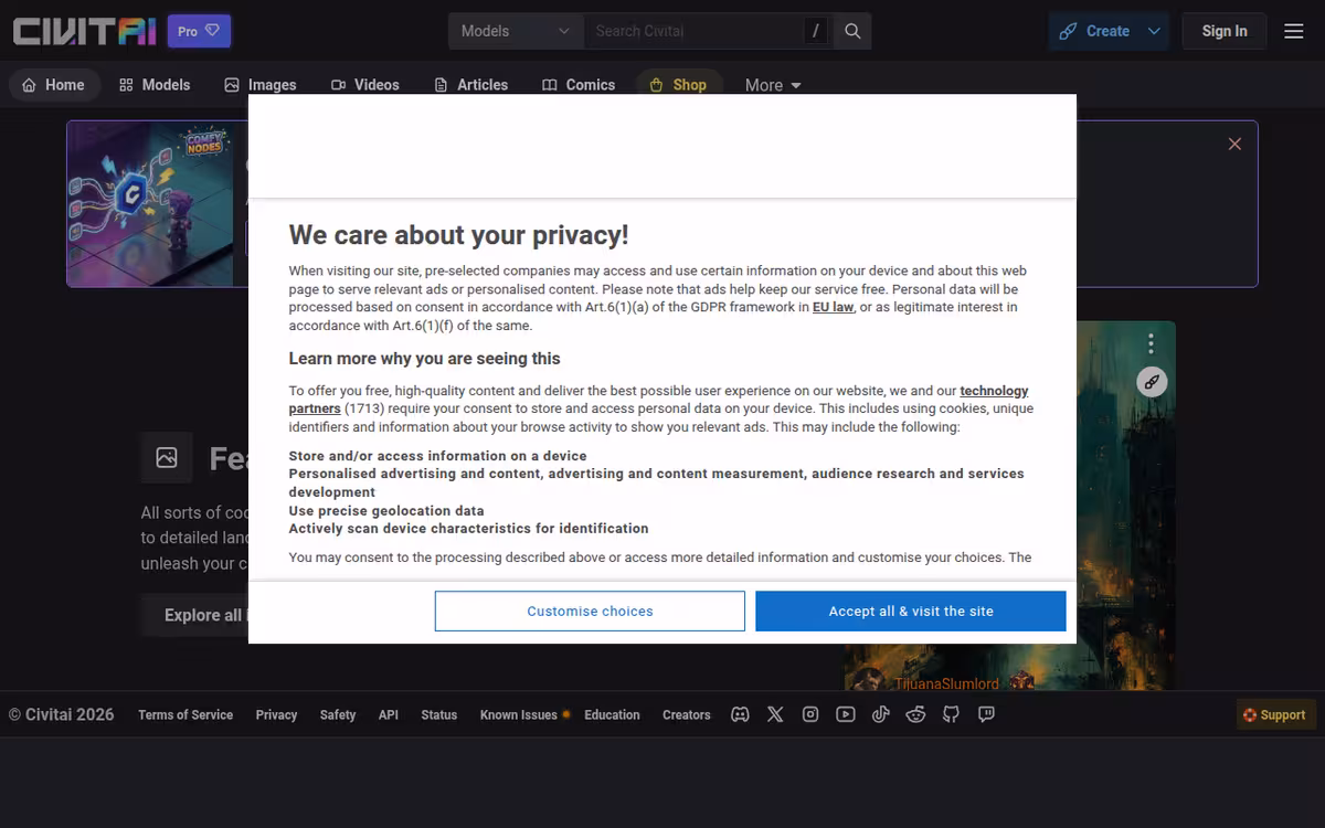 Civitai homepage screenshot