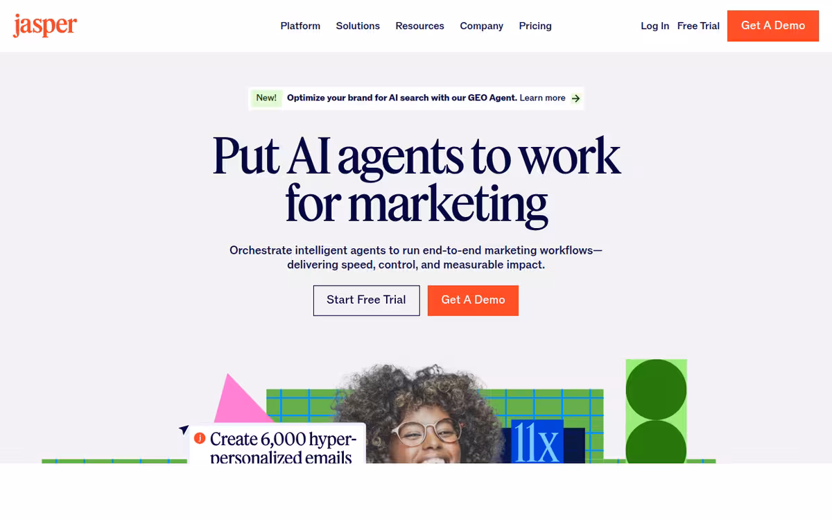 Jasper AI homepage screenshot
