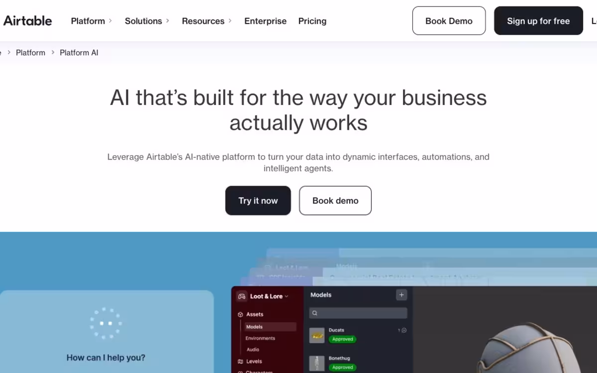 Introducing Airtable Assistant – Airtable homepage screenshot