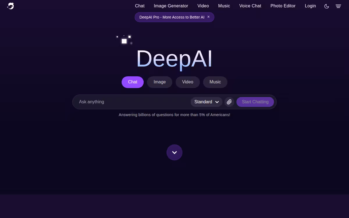 DeepAI homepage screenshot