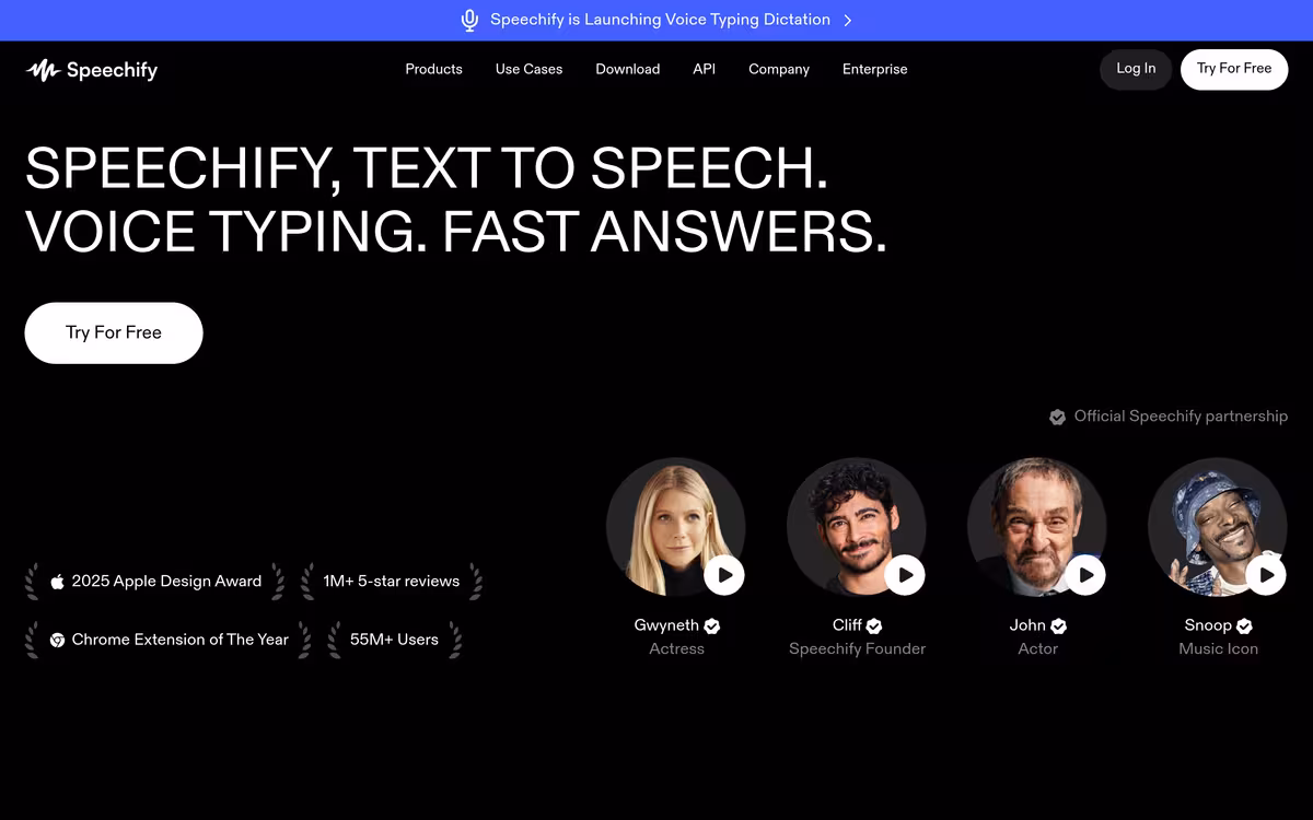 Speechify homepage screenshot