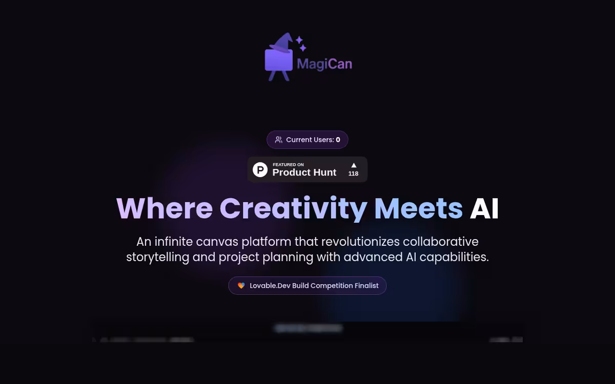 MagiCan – AI-Enhanced Infinite Canvas Platform homepage screenshot