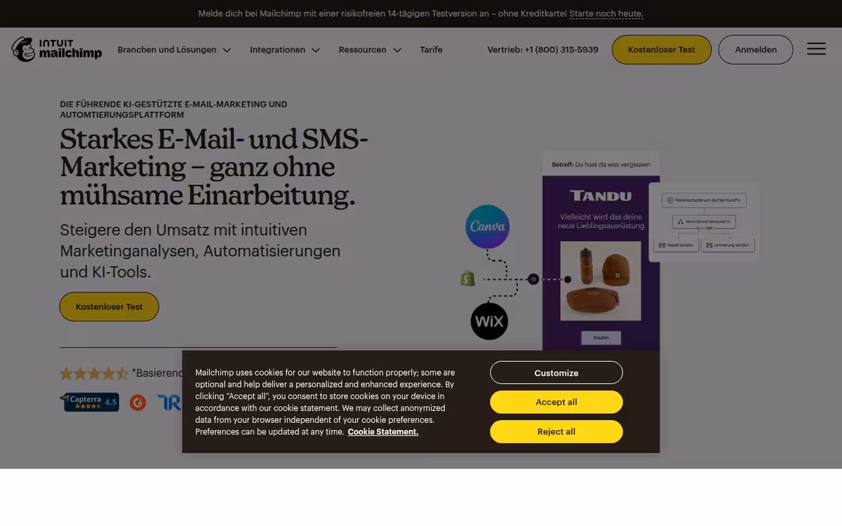 Mailchimp homepage screenshot