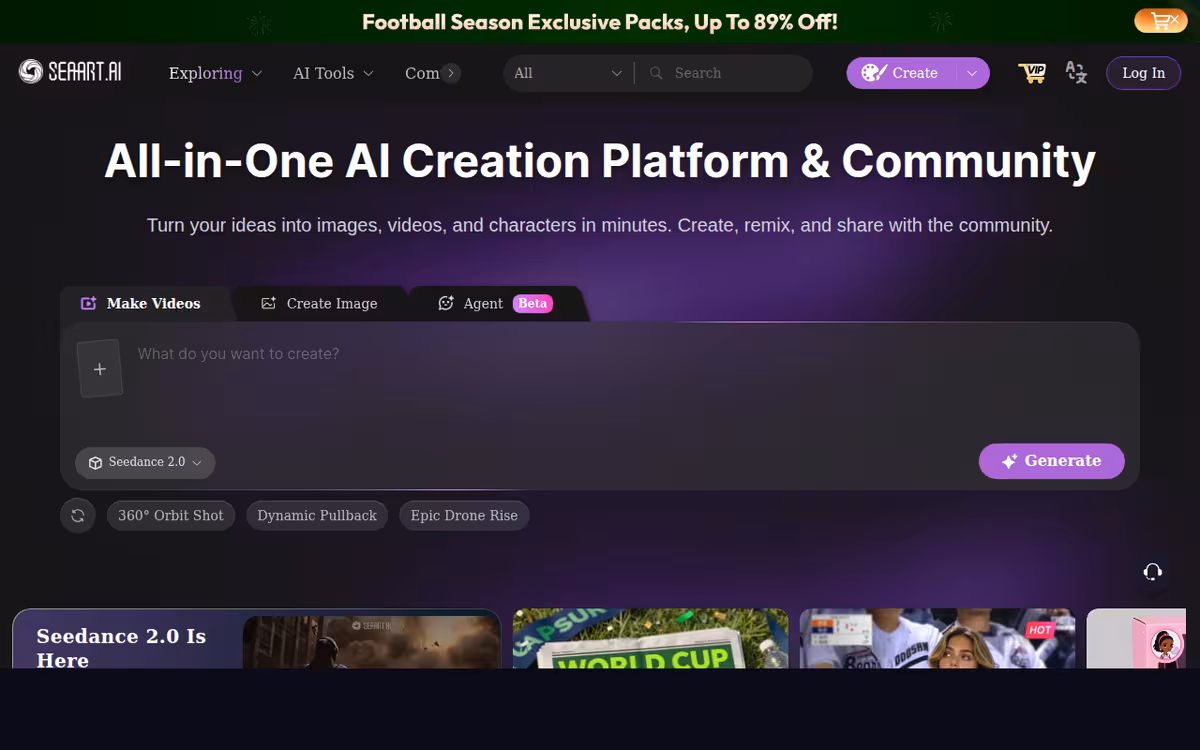 SeaArt AI homepage screenshot