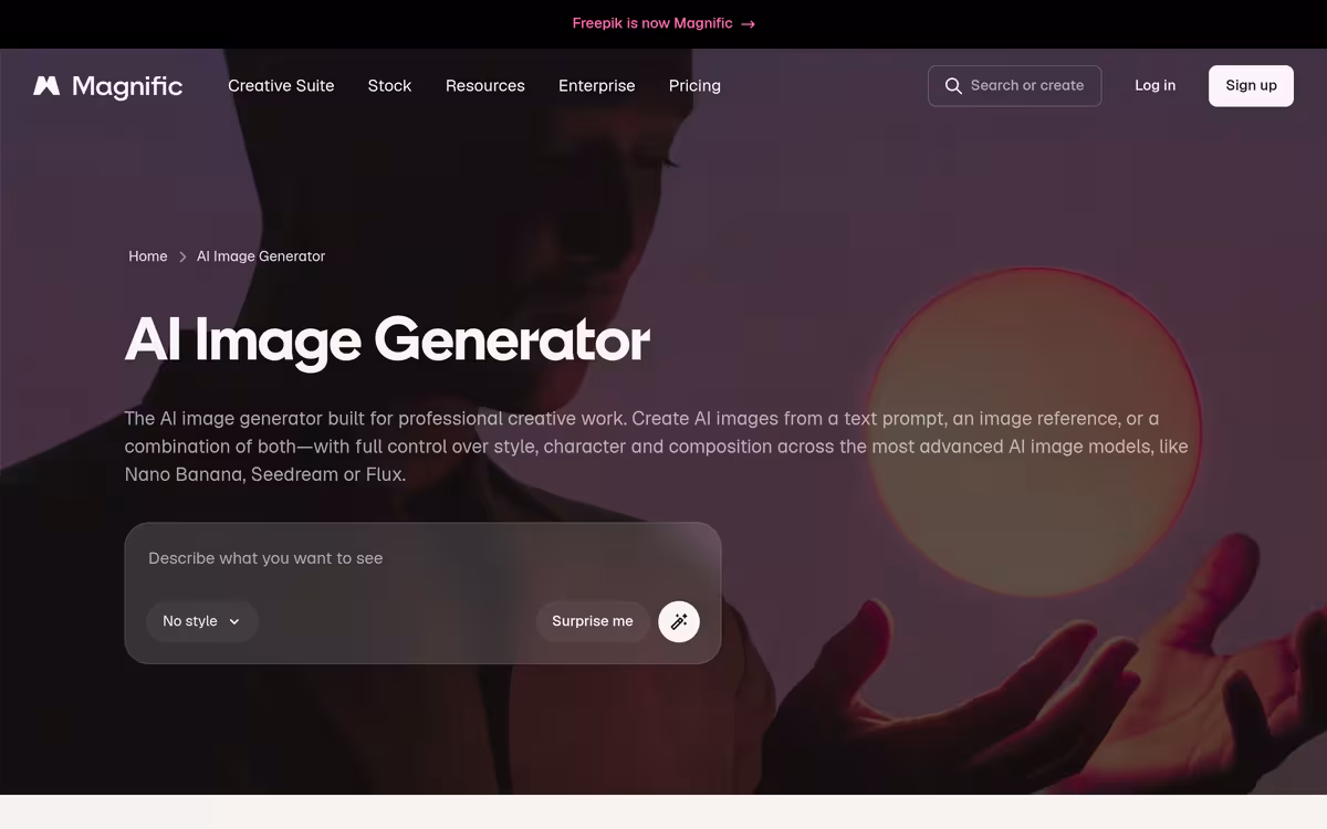 Freepik AI Image Generator homepage screenshot