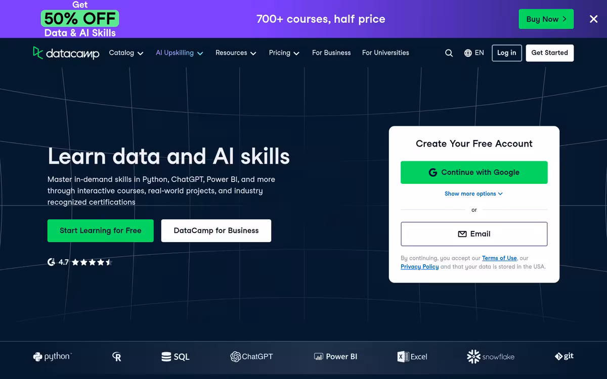 DataCamp โ Machine Learning Scientist with Python homepage screenshot