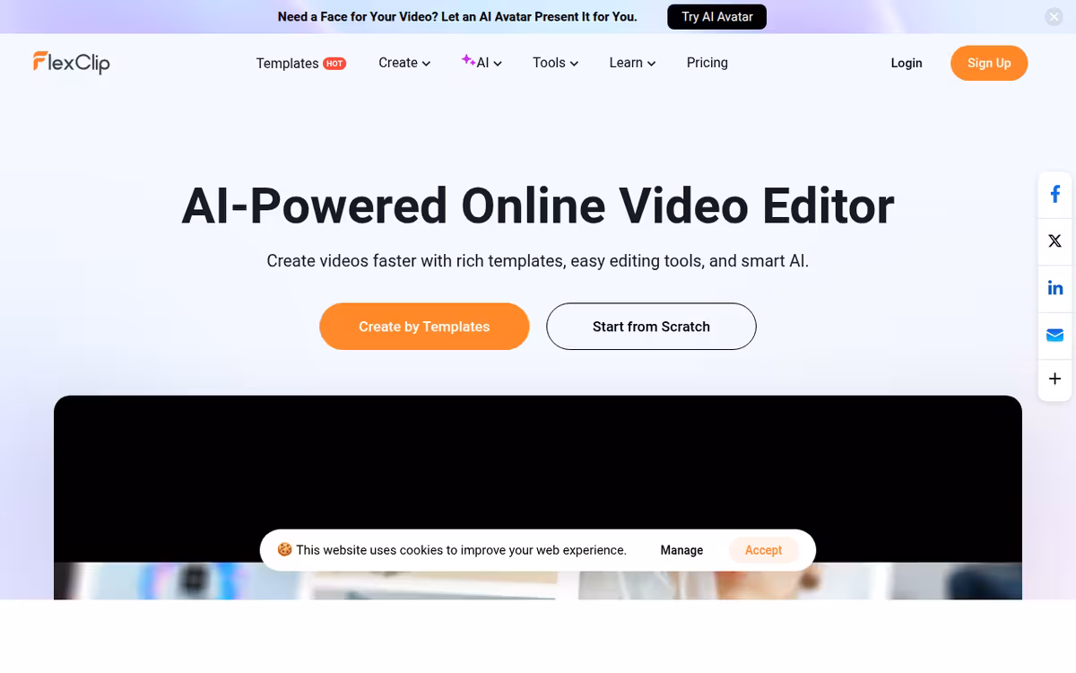 FlexClip homepage screenshot