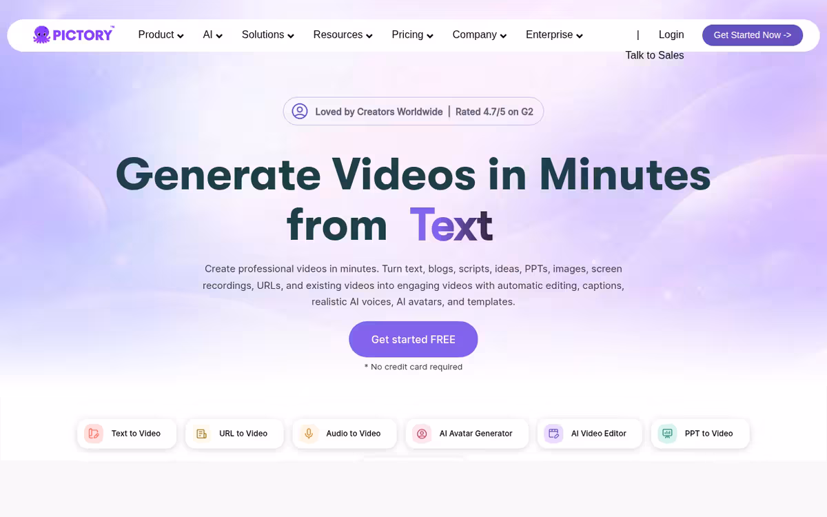 Pictory homepage screenshot