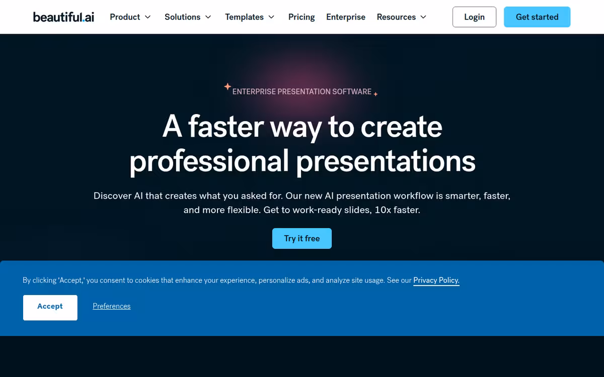 Beautiful.ai DesignerBot homepage screenshot