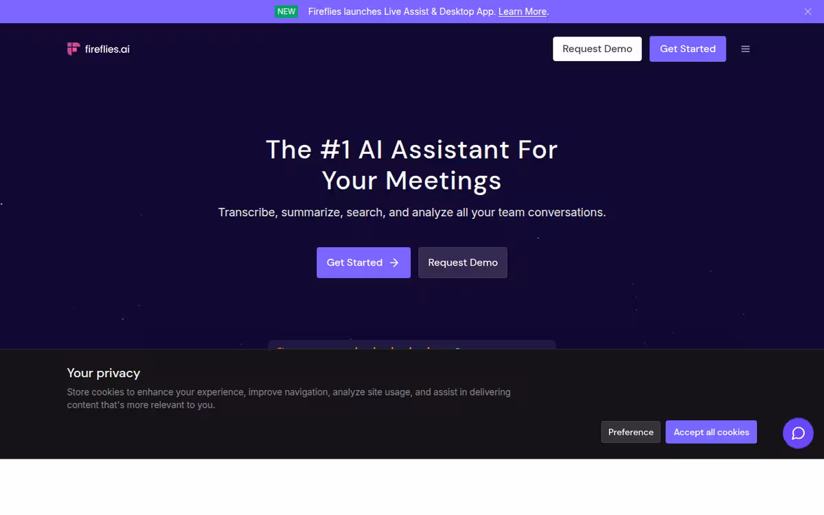 Fireflies AI homepage screenshot