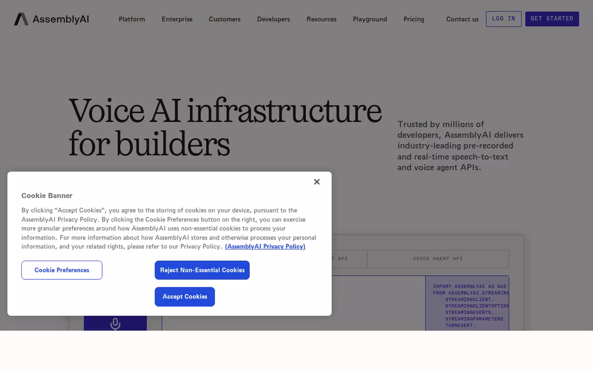 AssemblyAI homepage screenshot