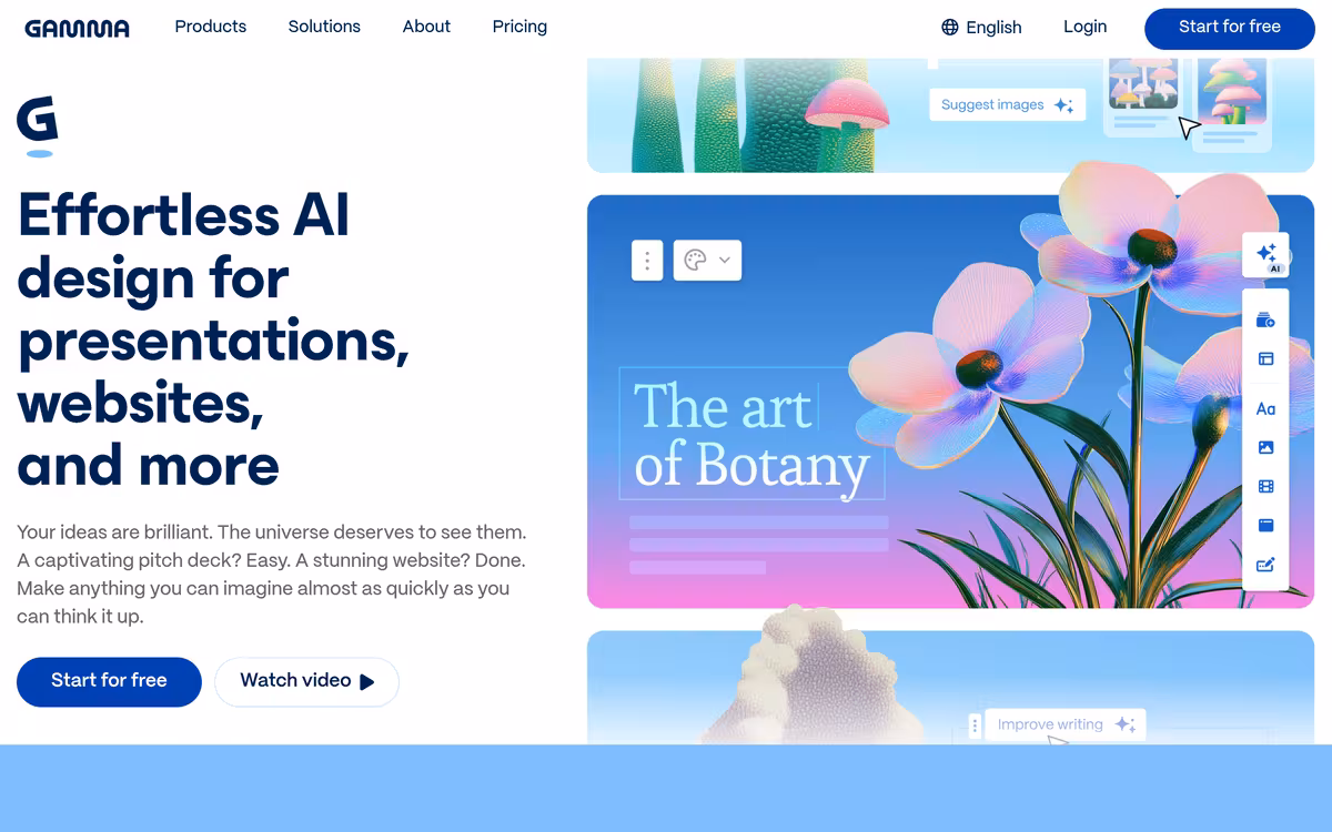Gamma homepage screenshot