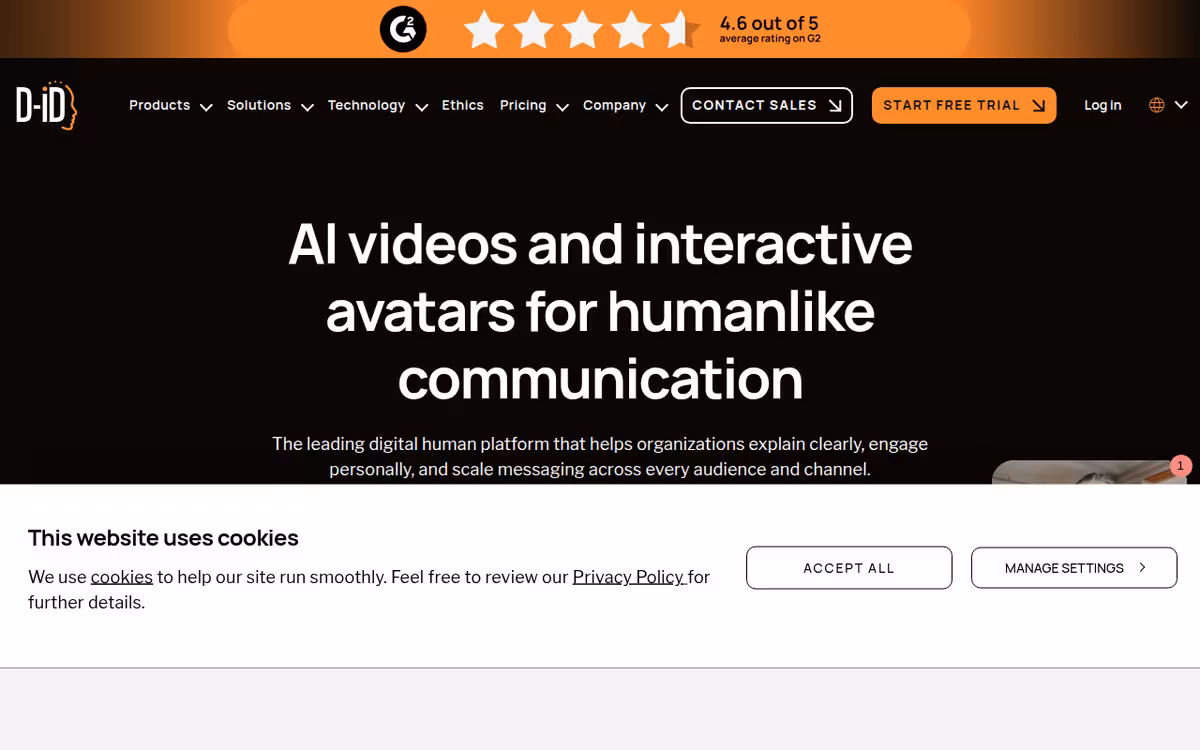 D-ID homepage screenshot