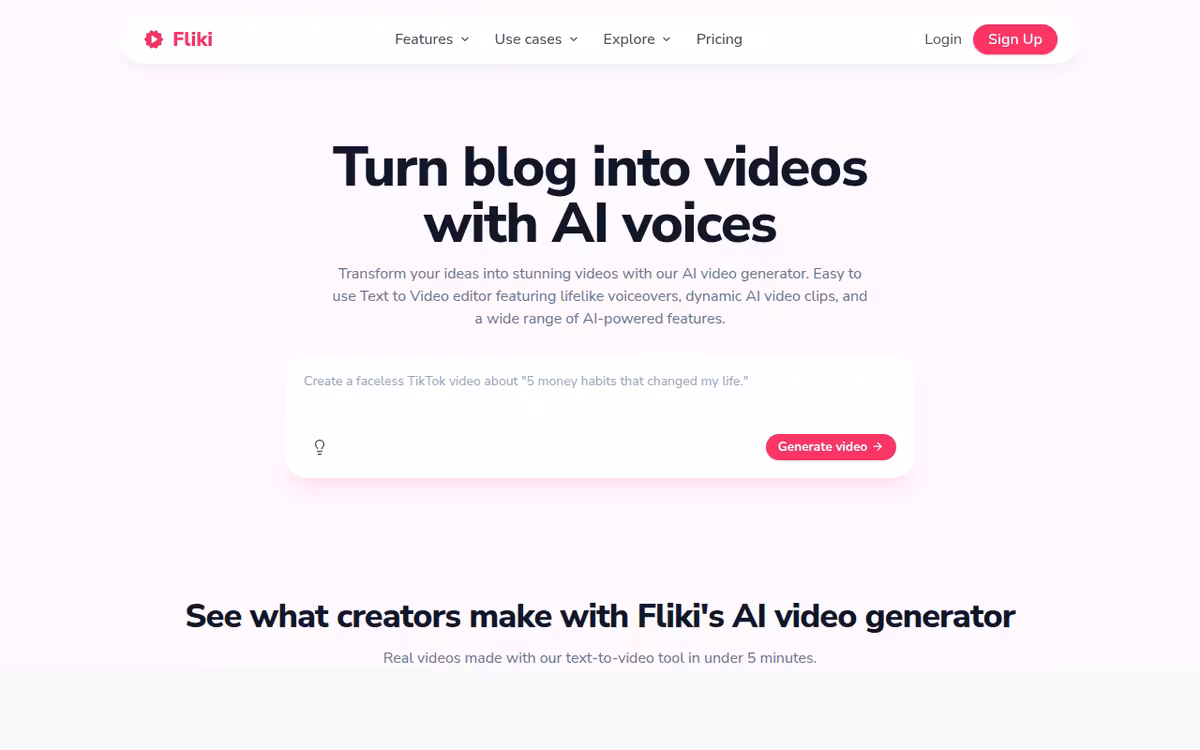 Fliki homepage screenshot