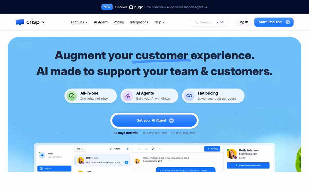 Crisp MagicReply homepage screenshot