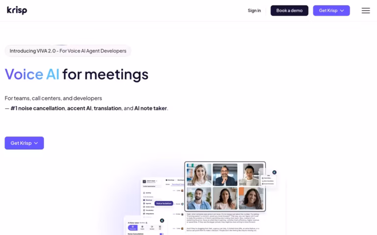 Krisp homepage screenshot
