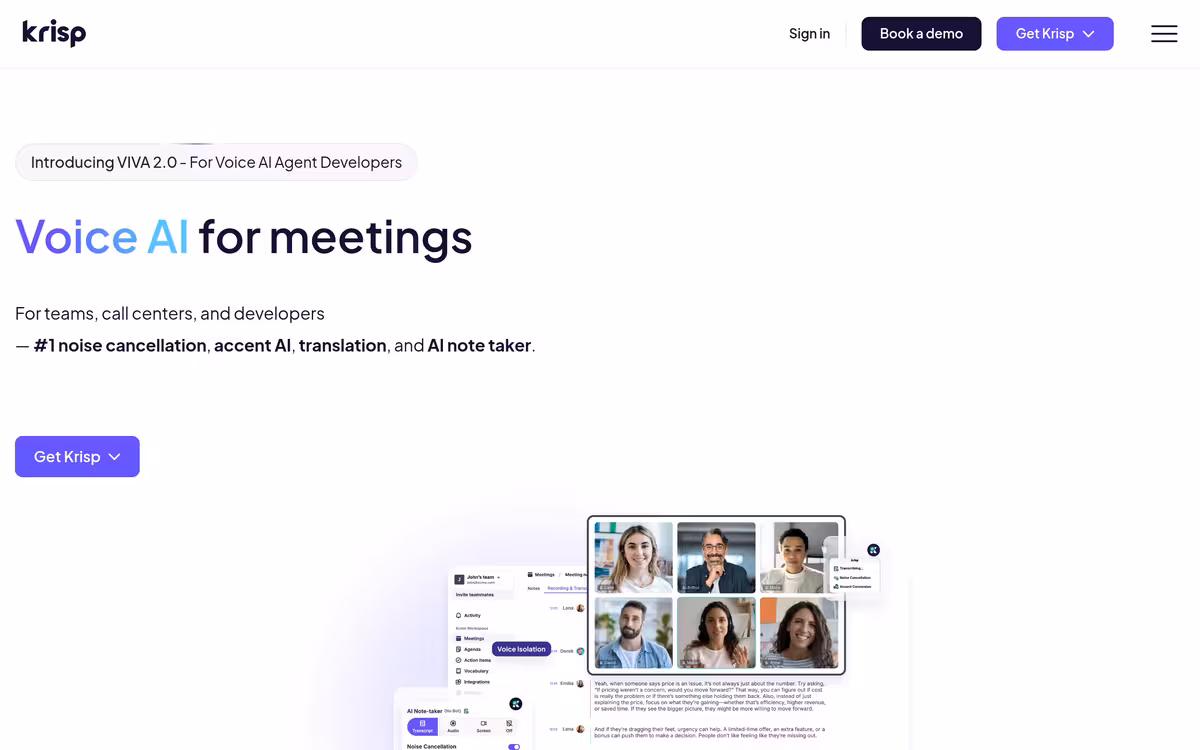 Krisp homepage screenshot