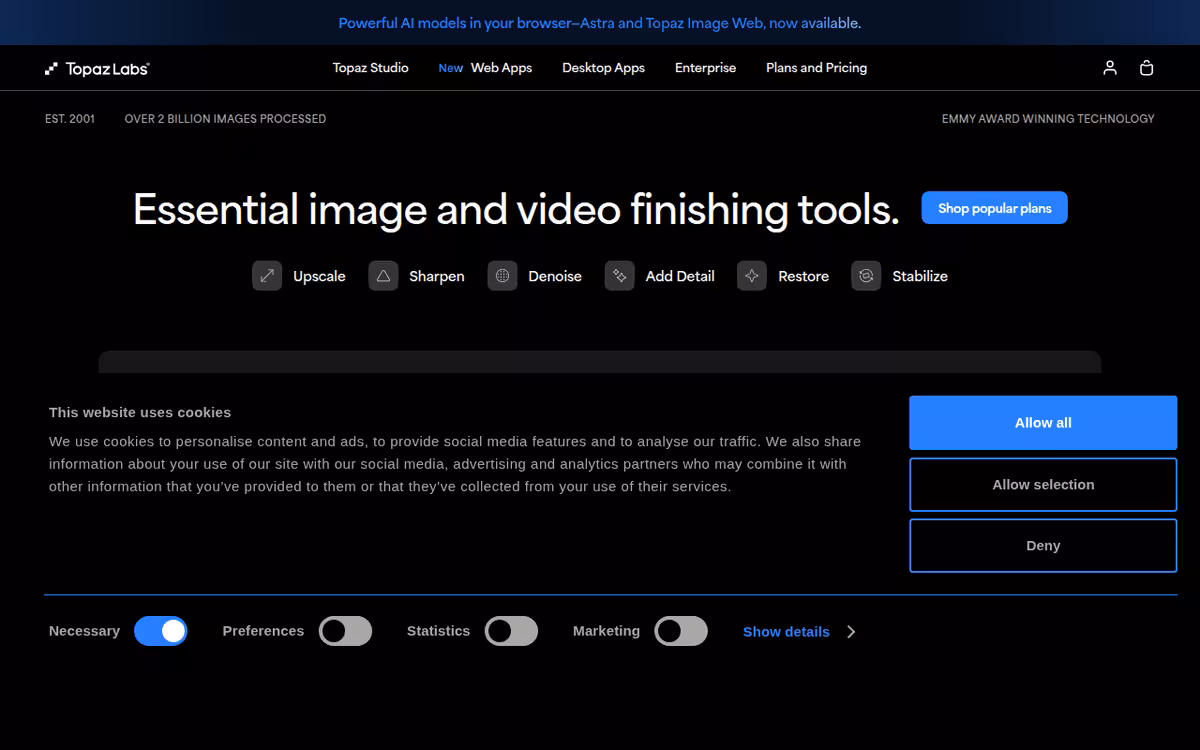 AI Video Enhancer homepage screenshot