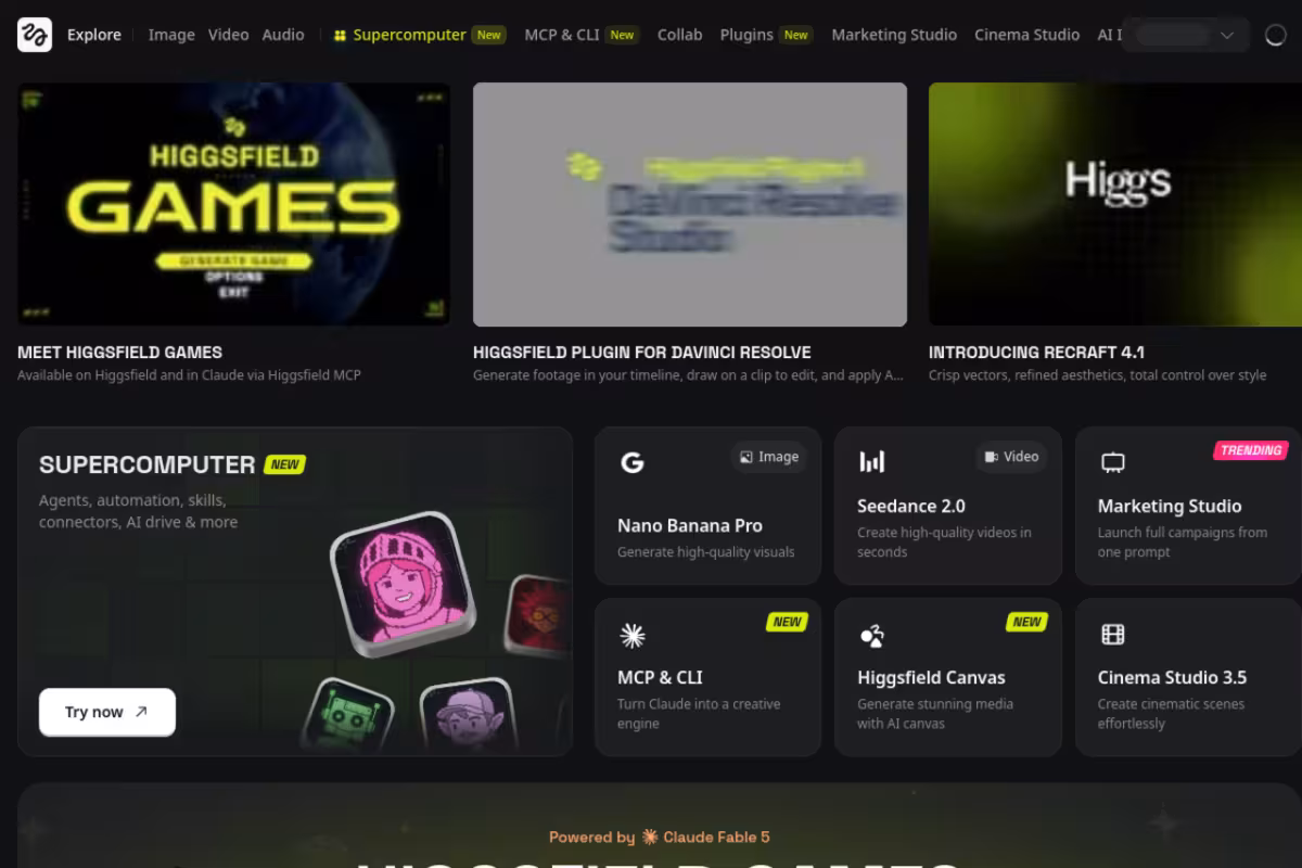 Higgsfield AI homepage screenshot