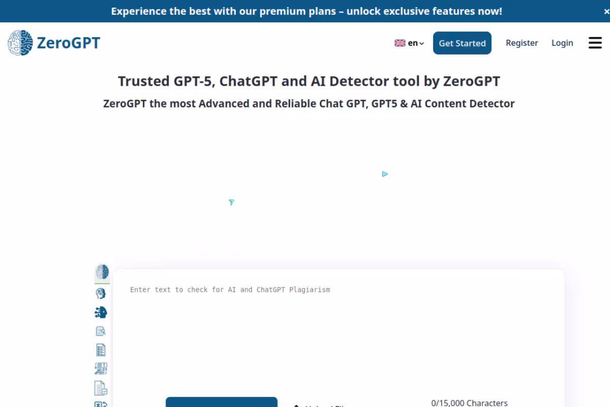 AI Detector homepage screenshot