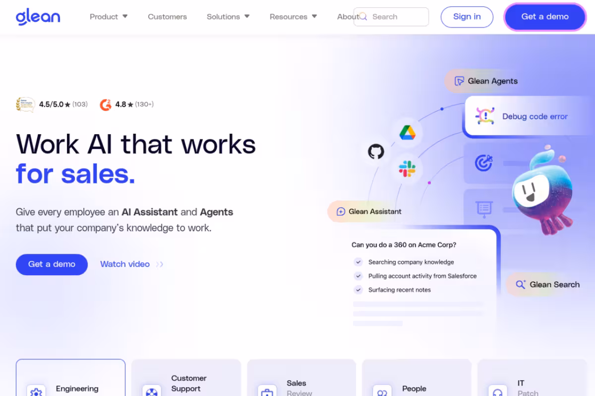 Glean homepage screenshot