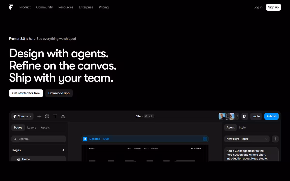 Framer homepage screenshot
