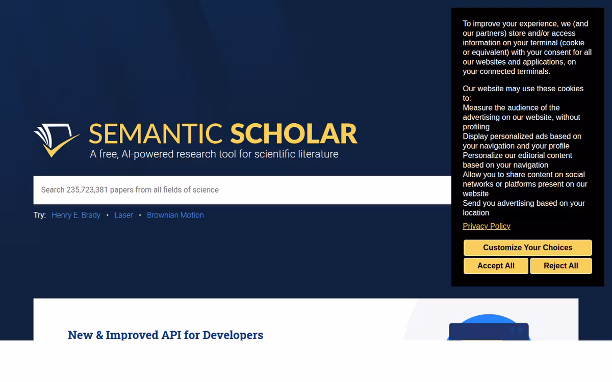 Semantic Scholar homepage screenshot