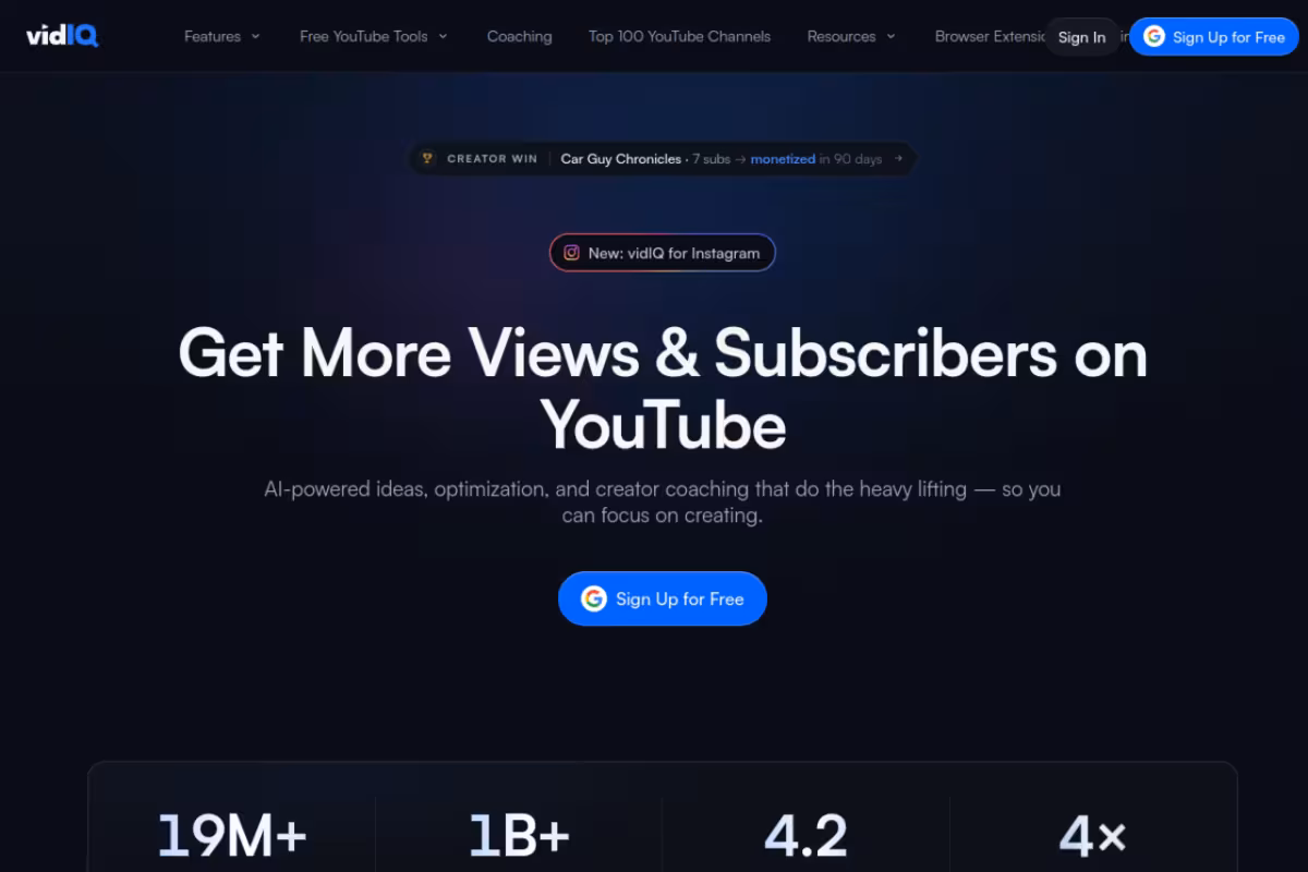 vidIQ homepage screenshot