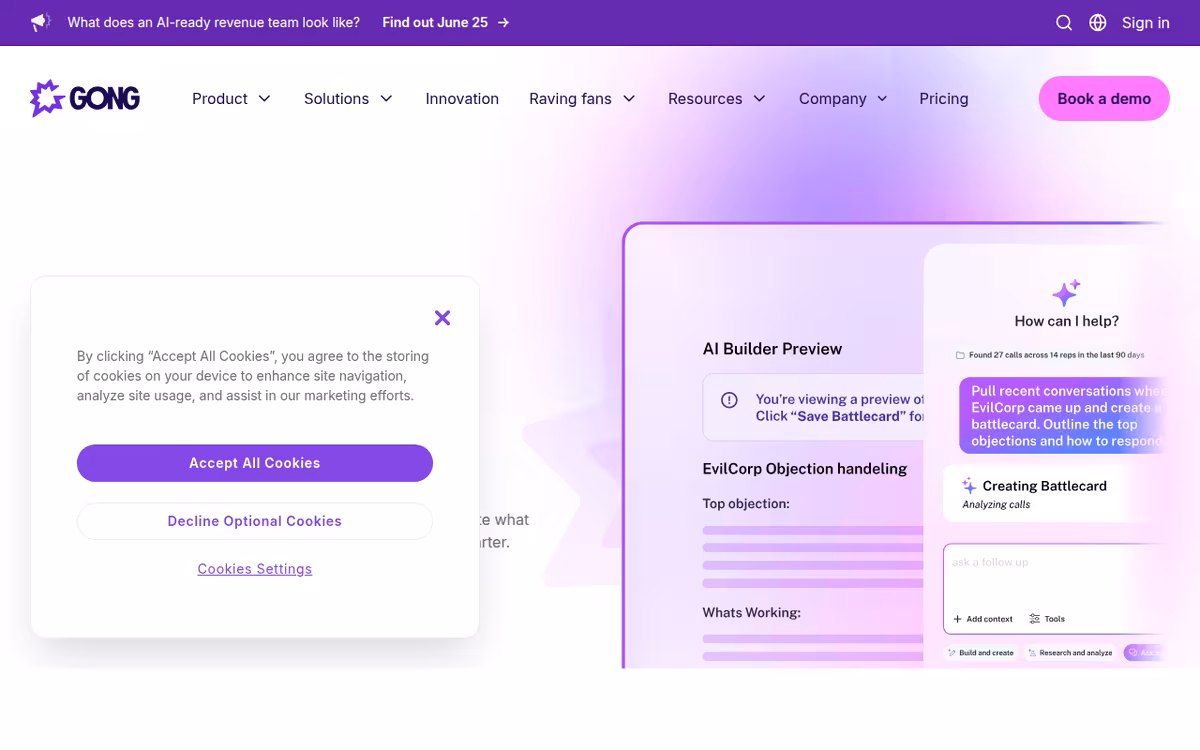 Gong Engage homepage screenshot
