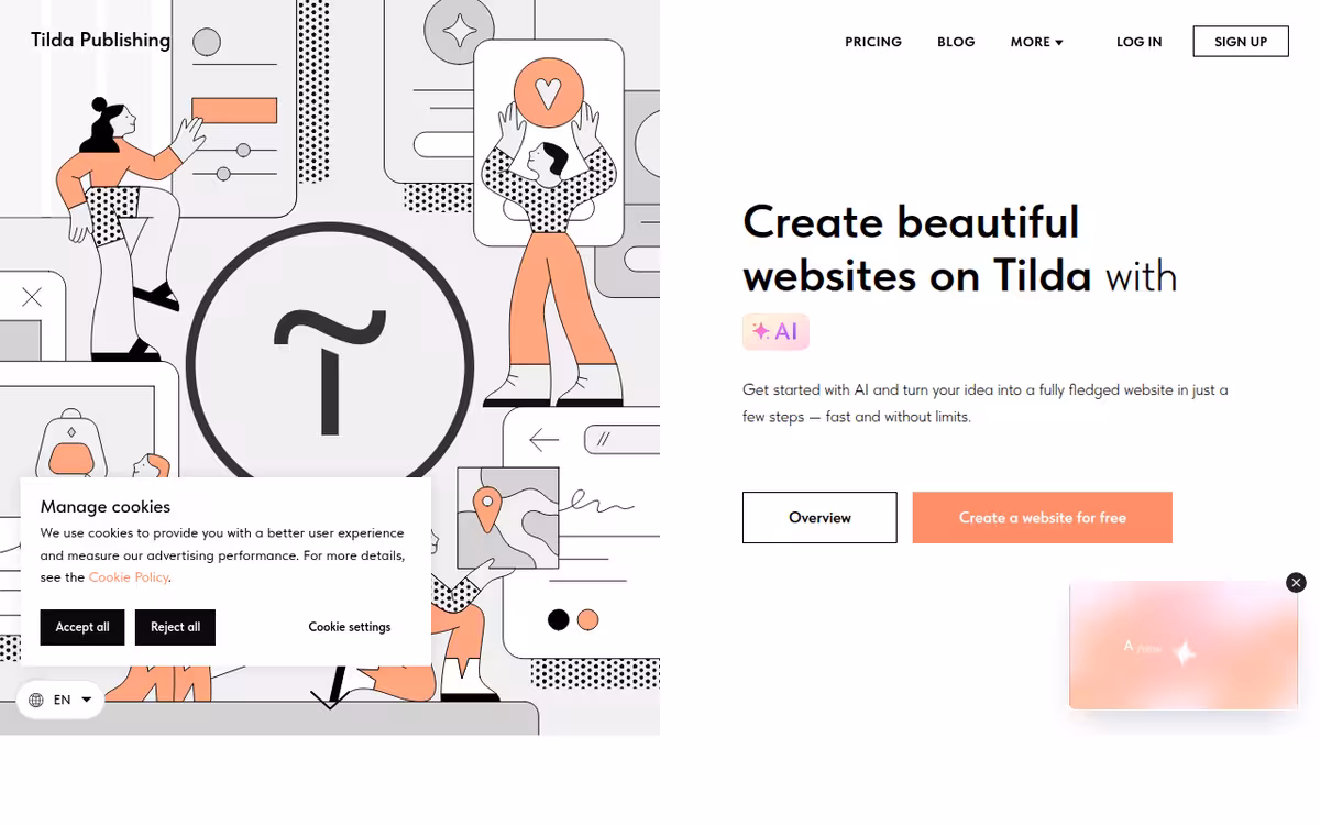 Create a Website for Free. Tilda Website Builder homepage screenshot