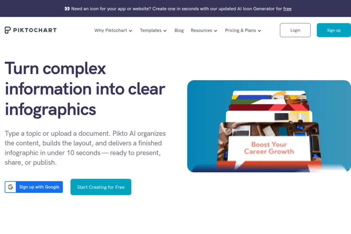 Piktochart homepage screenshot