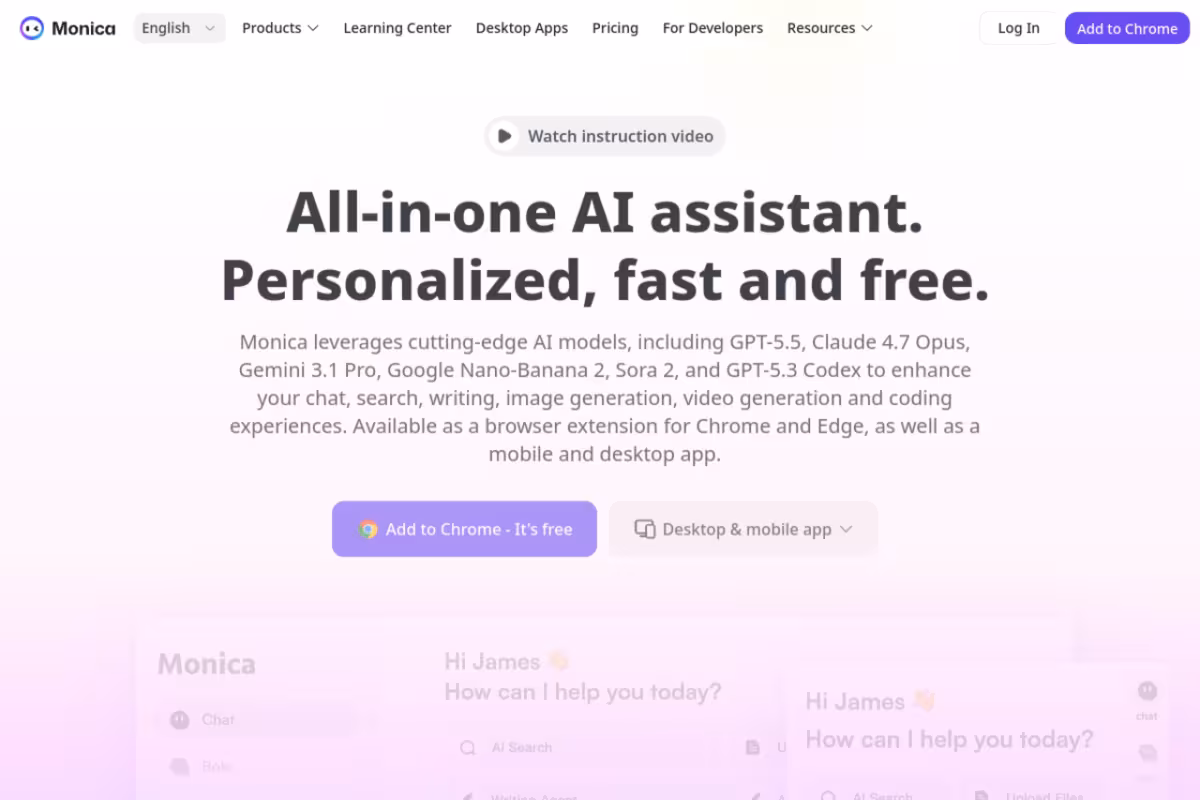 Monica homepage screenshot