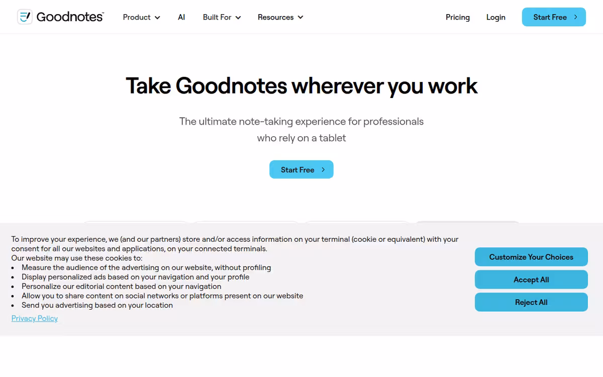 Goodnotes homepage screenshot