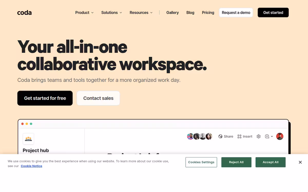 Coda homepage screenshot