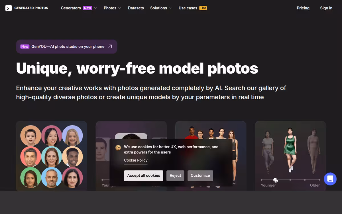 Generated Photos homepage screenshot